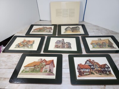 David Winter English Cottages Placemats 7 Different Scenes Cork Back box bottom