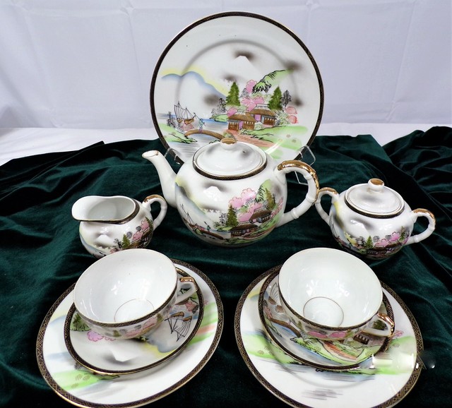 KUTANI HAND PAINTED CHINA LITHOPHANE TEA SET FOR TWO eBay