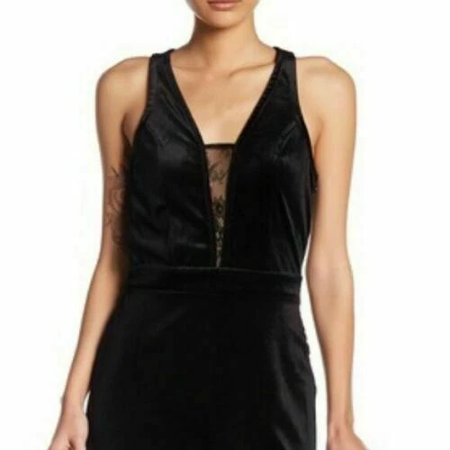 Romeo & Juliet Couture Talla S o L Negro Cruz Espalda Abierta Terciopelo Mono Pantalones B49 Foto 3 de 4