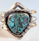 1 1/8" Turquoise Stone Sterling Vintage Bracelet Polished Gorgeous Excellent