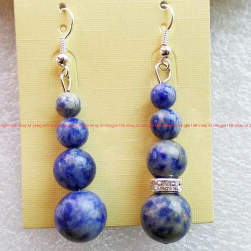 6-12mm Fashion Mixed Gemstone Round Beads Rhinestone Silver Hook Dangle Earrings - Picture 5 of 35