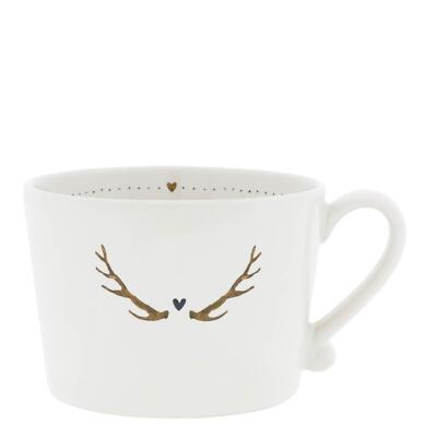 Tasse, Becher DEER Geweih weiß schwarz für 270ml Keramik Bastion Collections