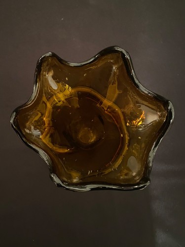 MCM Decor Vase Amber Blown Art Glass Tulip Coiled Base VTG - Picture 14 of 17