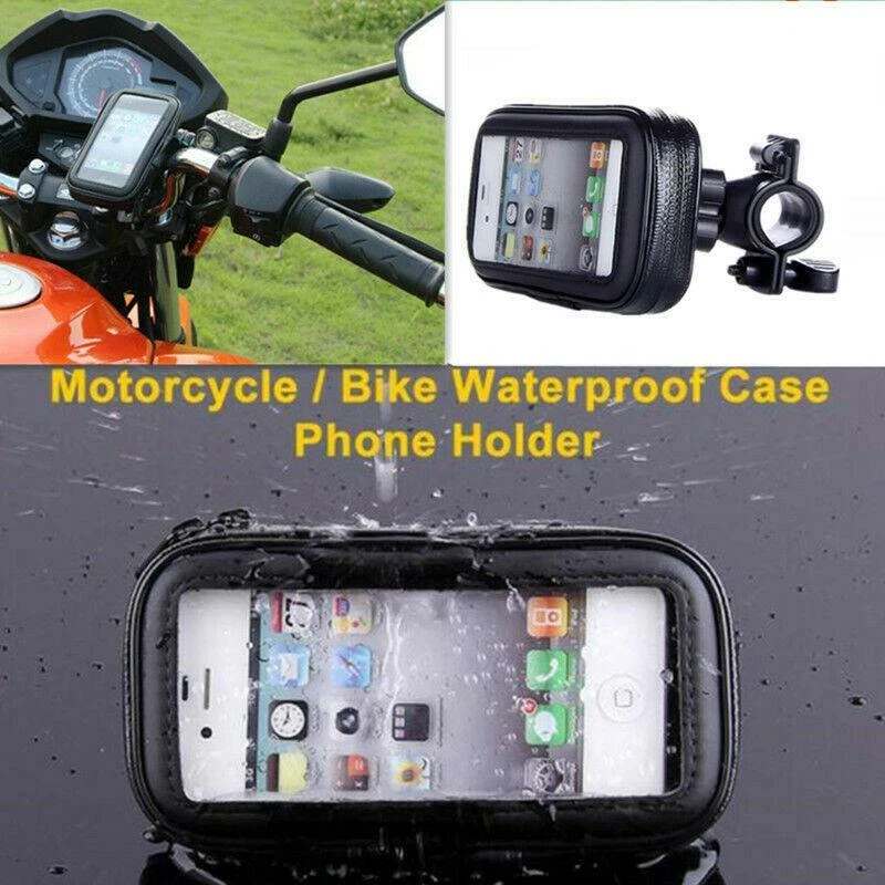 Funda de teléfono impermeable negra universal para motocicleta con soporte de montaje en manillar Foto 2 de 4