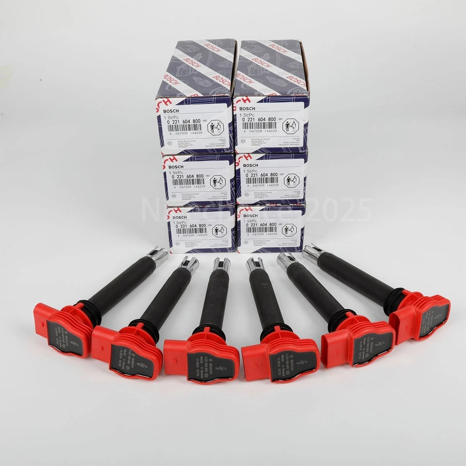 6PCS OEM Audi 3.0 3.2 FSI A4 A5 A6 Q5 Q7 Bosch Red Top Ignition Coil Packs NEW - Imagem 3 de 4