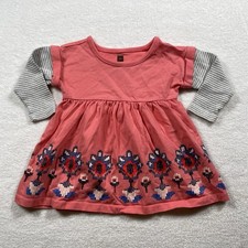 Tea Collection Dress Girls Size 9-12 Months Floral Print Long Sleeve Skirted