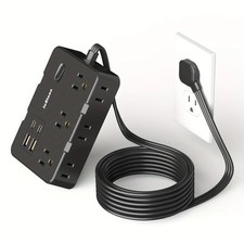 Flat Plug Power Strip 6 Outlet 4 USB Surge Protector 5FT Extension Cord
