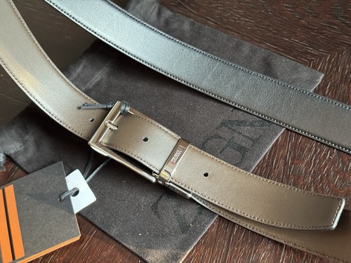 Zegna Black and Dark Brown Leder Palladium Buckle Reversible Belt NEW - Picture 16 of 20