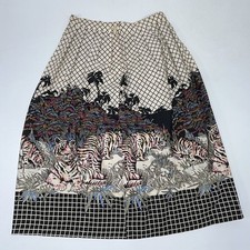 Vintage 80-90s Button Zipper Pleaded Midi Skirt Resting Tigers Print