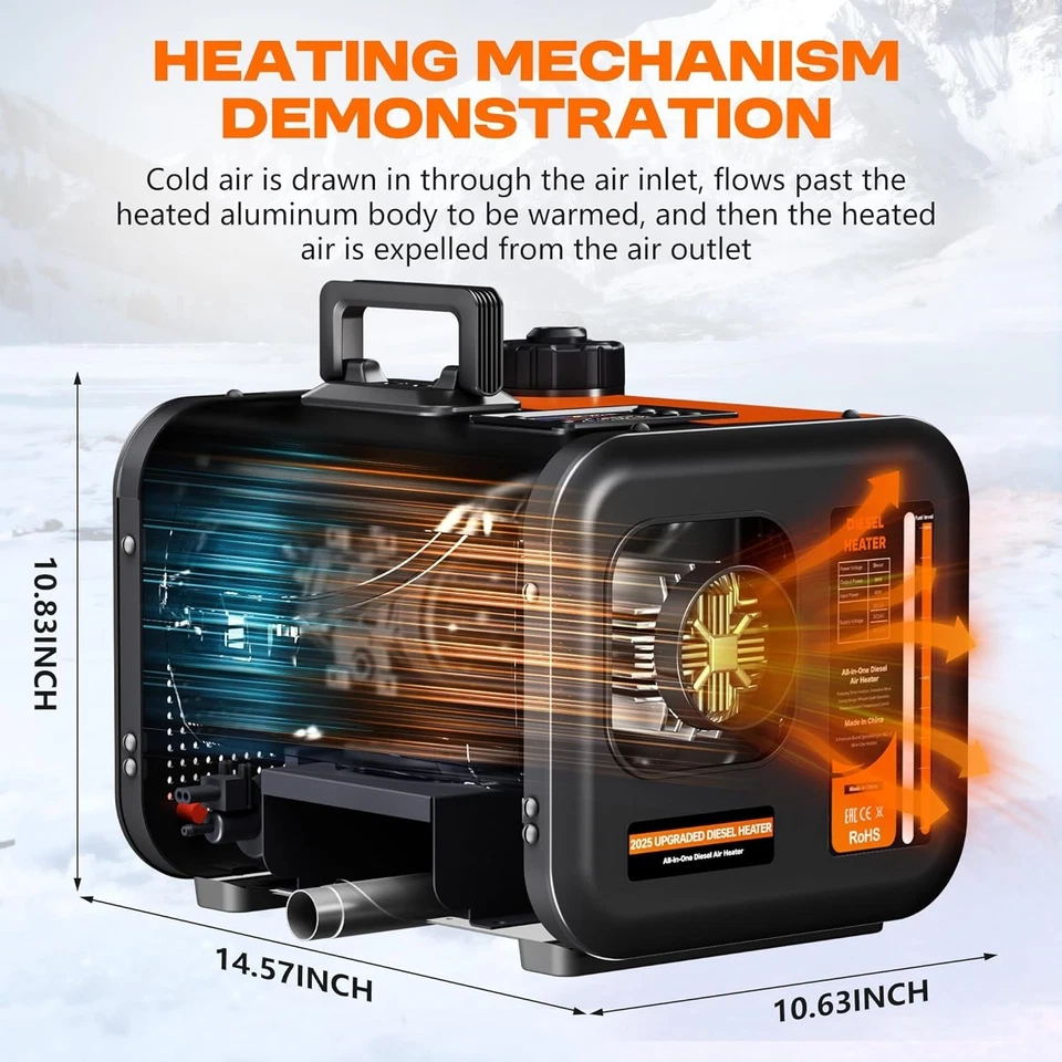 Calentador de aire diésel todo en uno 8KW, 12V/24V/110V/240V con tanque de 7L - Interruptor LCD Foto 2 de 4