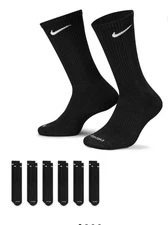 Nike SX6897-010 6-Pack BLACK Dri Fit Crew Socks (Large & X-Large Available)