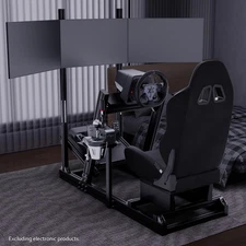 Hottoby Aluminum Racing Sim Cockpit With Seat&Triple Monitor Stand Fits Logitech