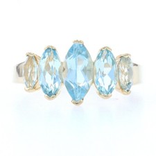 Sterling Silver Blue Topaz Ring - 925 Gold Plated Marquise Cut 2.95ctw Size 6