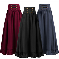 Women Skirt Victorian Maxi Skirt Vintage Renaissance High Waist Ruffled Hem A-Li
