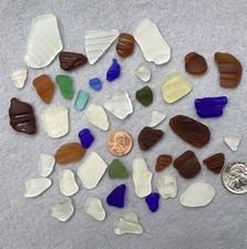 Genuine Beach Sea Glass Natural Bottle Neck  Design Pieces Green Blue Brown