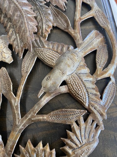Handgefertigte Metallpalme mit Vögeln haitianisch signiert vom Künstler - Bild 4 von 8