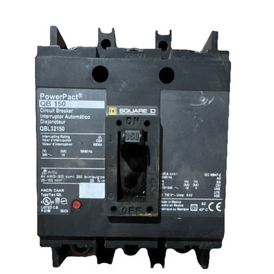 Square D PowerPact QBL32150 Circuit Breaker 150A 240V AC 3-Pole HACR/CAAR