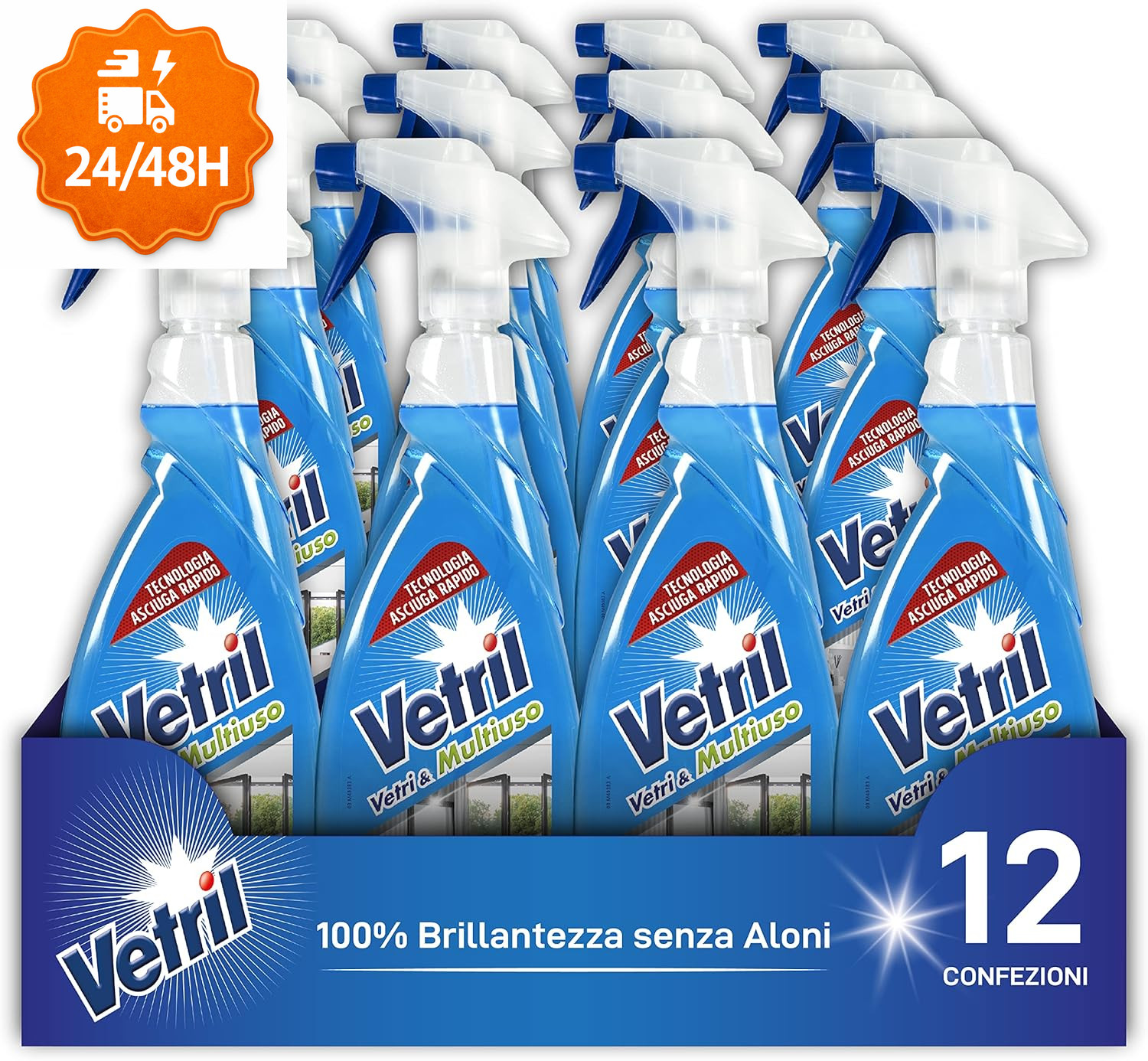 Detergente Spray Vetri con Ammoniaca - Tecnologia Asciuga Rapido 650ml