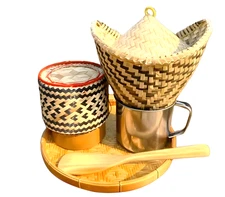 Mini Sticky Rice Steamer Set  6 pcs – Portable Thai Lao Bamboo Basket Cooker Kit