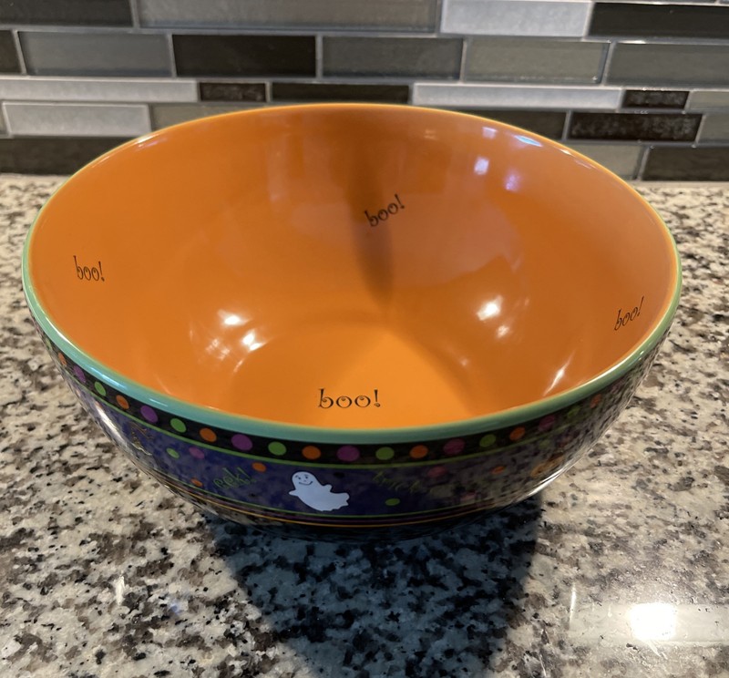 Longaberger Pottery Halloween Party Bowl Candy Trick or Treat 10” Boo Eek