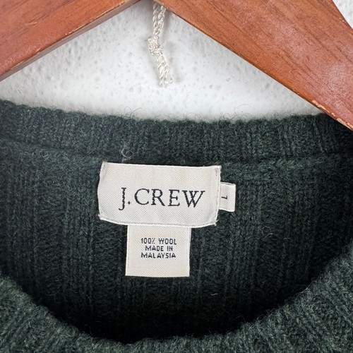 VTG J. Crew Wool Sweater L Dark Green Ribbed Knit - Picture 2 of 4