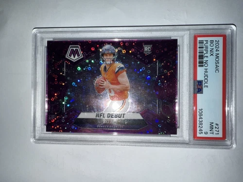 Bo Nix 2024 Panini Mosaic Purple No Huddle Prizm NFL Debut RC #271 PSA 9 36/50