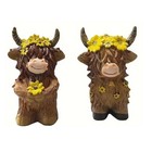 Set of 2 Brown Upland Cow Resin Decorative Figurines for Desk and Shelf Display