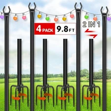 4Pcs 10Ft String Light Poles Thickened Metal Lights Hanger w/Fork for Patio Xmas