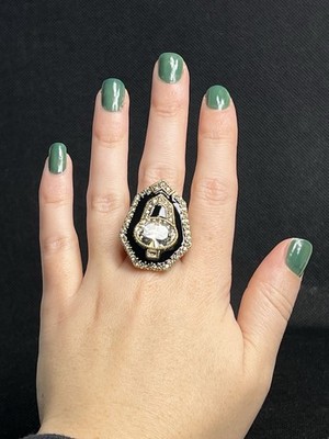 HEIDI DAUS Statement Black Gold Ring with Swarovski Crystals Estate Find