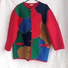 Boiled wool Austrian cardigan, colour block Tyrolean jacket