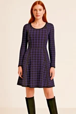 Calvin Klein Fit & Flare Knit Dress Black Purple Houndstooth Long Sleeve Sz M