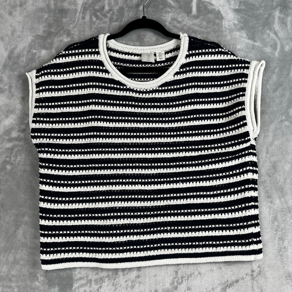 Suéter para mujer Joie a rayas Nautica XL tejido algodón sin mangas azul marino y marfil Foto 2 de 4