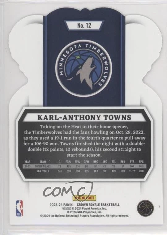 2023-24 Panini Crown Royale Silver International /18 Karl-Anthony Towns #12 - Image 2 of 2