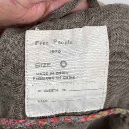 FREE PEOPLE Linen Field Chore Utility Military Jacket Sz 0 Full Zip & Snap Brown - Picture 11 of 13