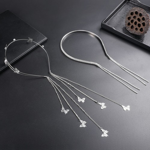 2 PIEZAS Diadema Mariposa Boda Plata Estrás y Perlas Cabeza Cadena Borlas - Imagen 7 de 7