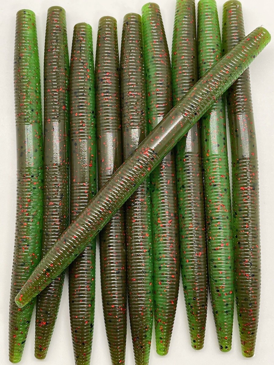25ct 5 Inch Green Pumpkin Red Senko Style Soft Plastic Bass