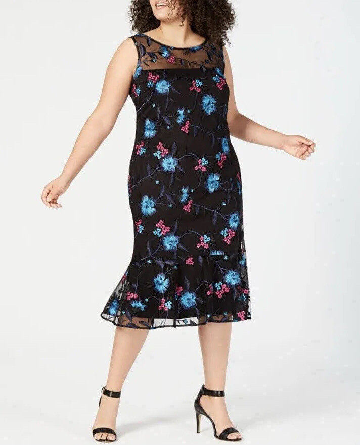 CALVIN KLEIN plus size dress 22W Floral Embroidered Mesh Sheath Shear  Colorful | eBay