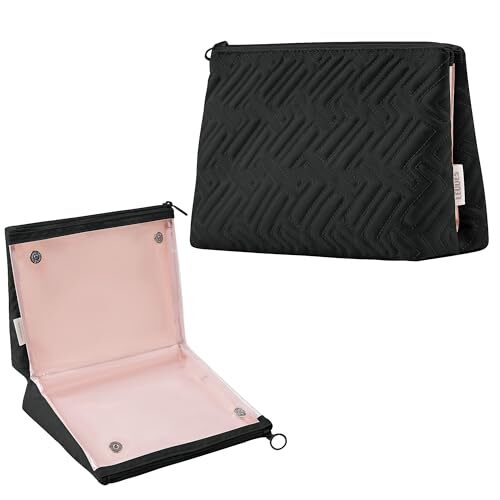 Makeup Bag Travel Essentials Cute Skincare Pouch Purse Cosmetic Large Black-image