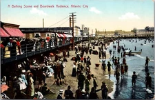 Postcard A Bathing Scene and Boardwalk Audience Atlantic City New Jersey