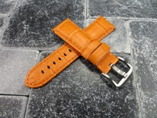 New 24mm Alligator Grain Leather Watch Band for PANERAI Orange Tang Strap