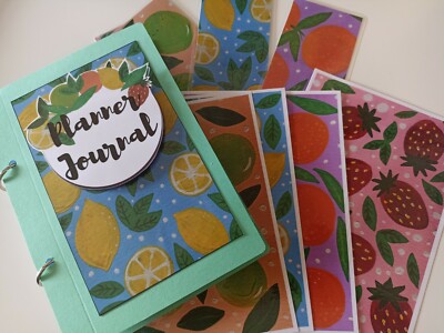 Handarbeit, Planer Journal, Obst, Zitrone, Orange, Erdbeere, Tagebuch, Scrapbook, 