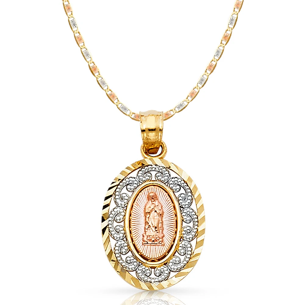 Ciondolo Guadalupe in oro tricolore 14 carati e collana catena Valentino 2 1 mm
