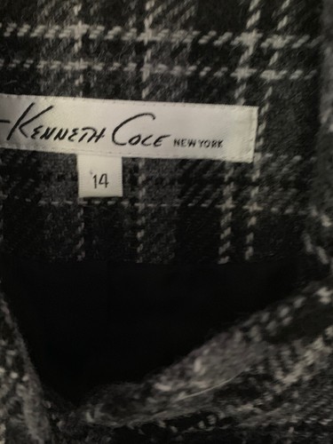 KENNETH COLE Black Plaid Wool Blend Double Breasted Pea Coat - Picture 6 of 12