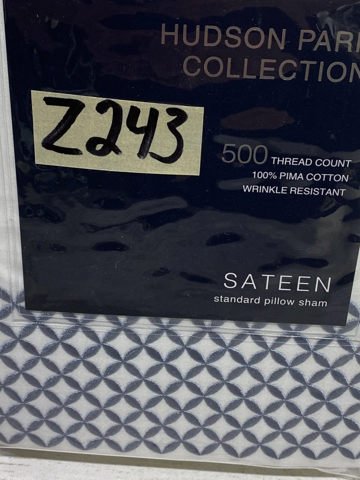 Hudson Park Embroidered Geo 500 TC Standard Sham White / Blue New - Image 2 of 4