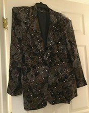 Vintage '90s Handmade Tapestry Print Rhinestone Studded Lined Blazer Size M NWOT