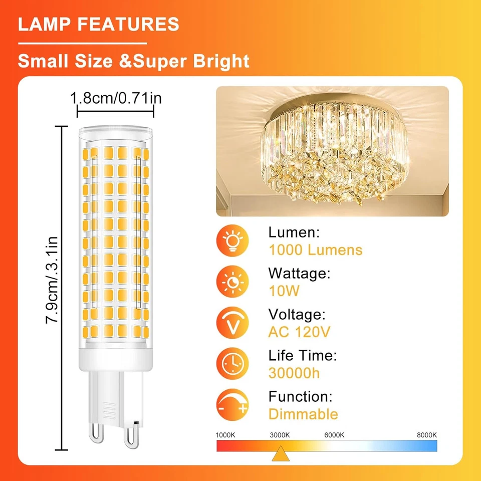 Dimmable G9 LED Bulb 10W, 100W G9 Halogen Bulb Equivalent,No Flicker AC 120V, Wa - Image 3 of 4