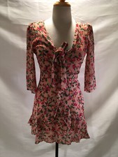 FARM RIO LADIES PINK FLORAL RUFFLE HEM MINI DRESS SIZE XS