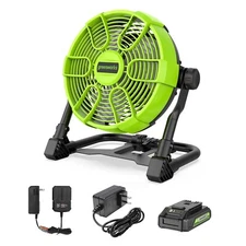 Greenworks 24V 10 inch Cordless Fan 665-785 CFM with 2Ah USB Battery and Charger