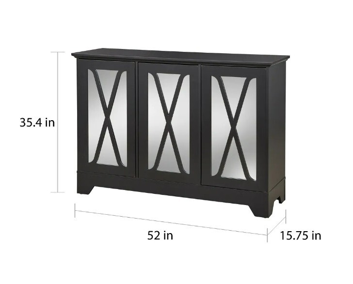 Black Cabinet Accent Storage Mirror Door Table Console Room Living Bed TV Stand