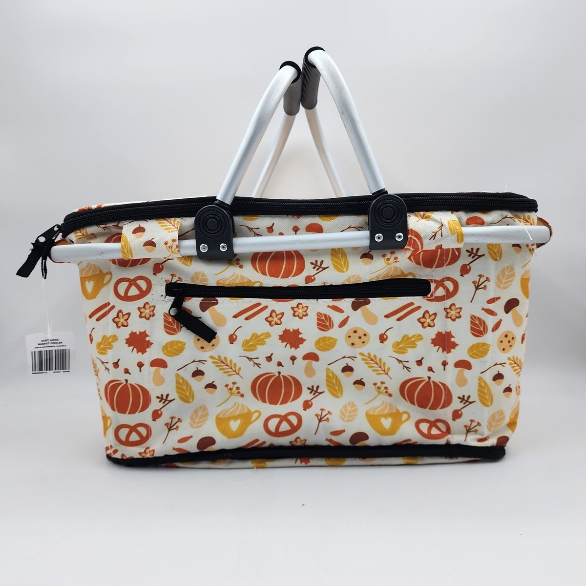 Fall Soft Sided Picnic Basket Zip Cooler Pumpkins Pretzels